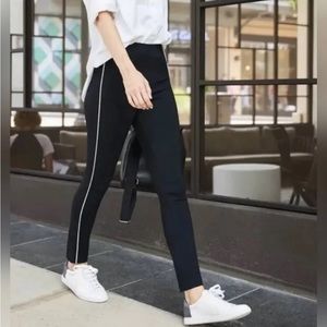 SPANX Black Ankle Crop Pants with White Side Stripe